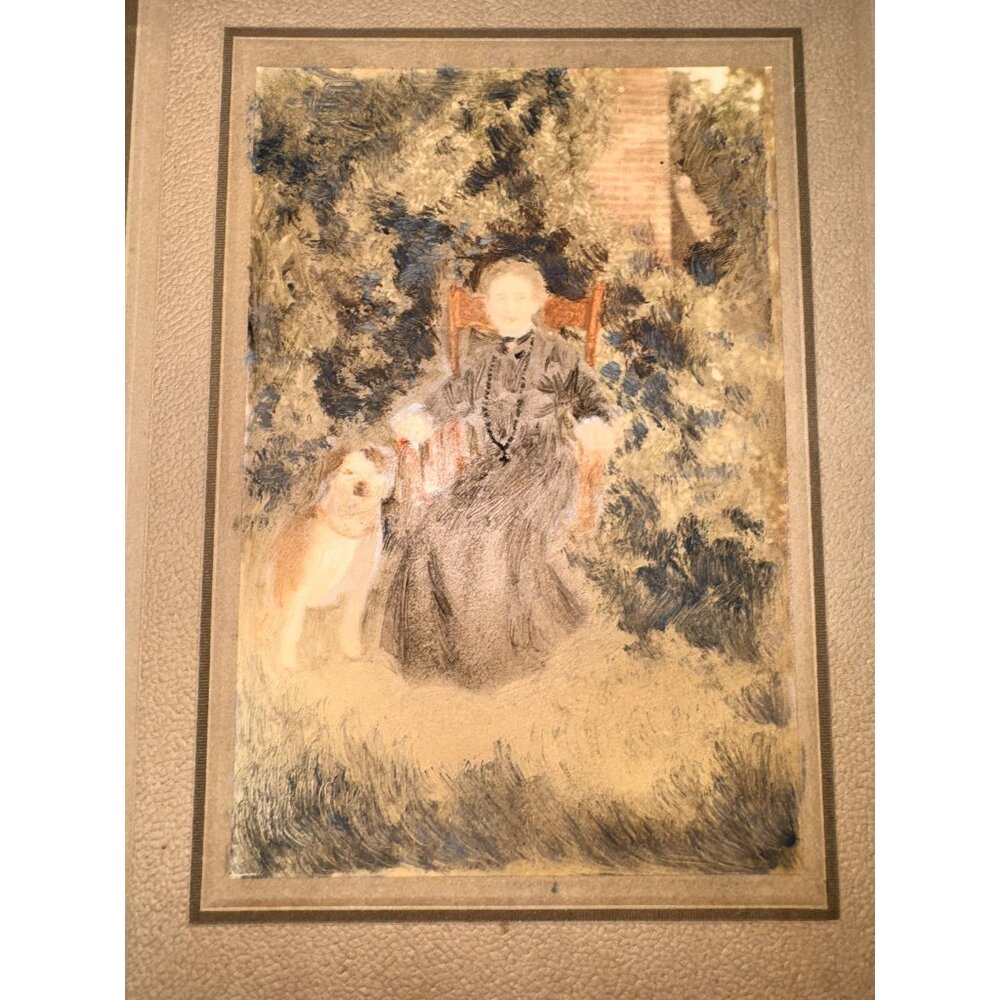 Antique Portrait Painting Matted Artwork nun sister dog religious